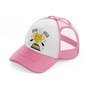 trophy with stick-pink-and-white-trucker-hat