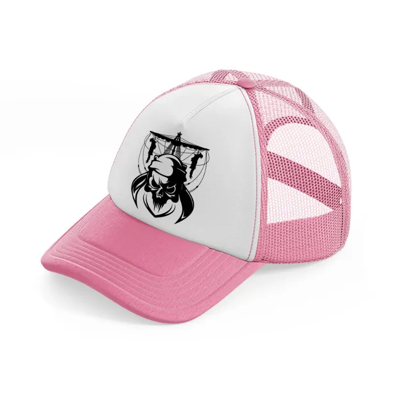 pirate hanging symbol-pink-and-white-trucker-hat