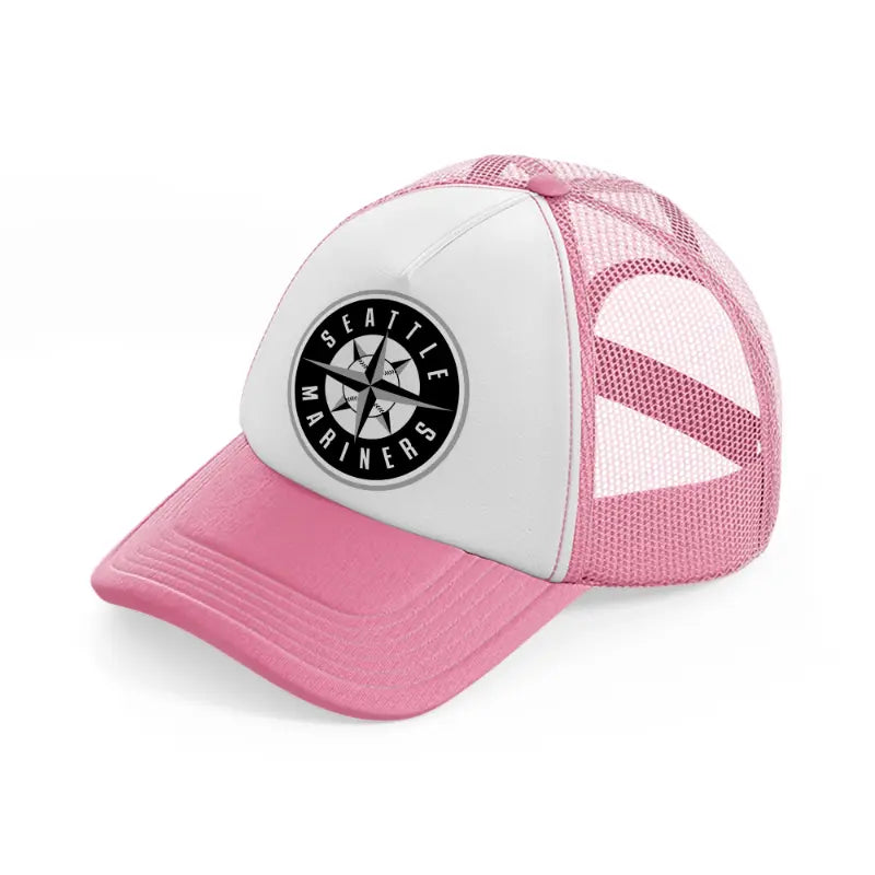 seattle mariners black & white-pink-and-white-trucker-hat