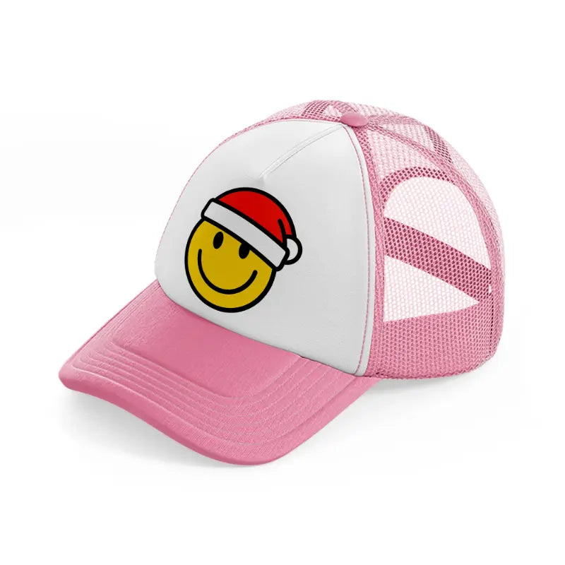 happy face with santa hat-pink-and-white-trucker-hat