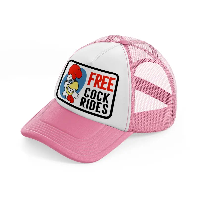 Free Cock Rides pink-and-white Trucker Hat