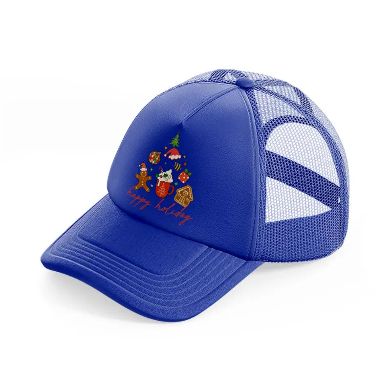 happy holiday-blue-trucker-hat