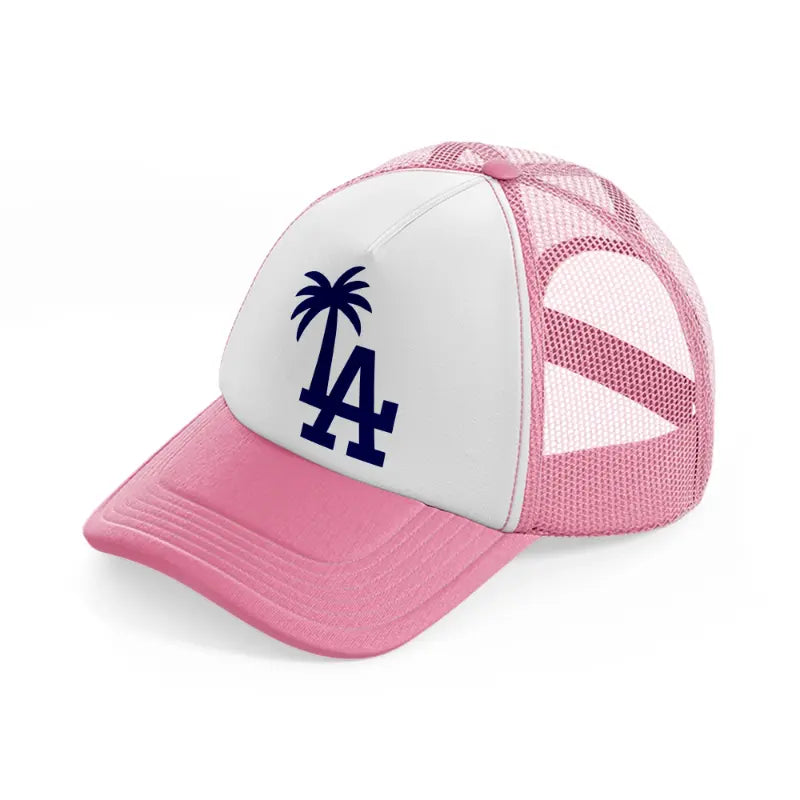 la palm tree-pink-and-white-trucker-hat