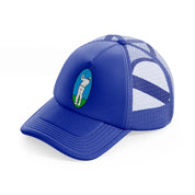 golfer taking shot-blue-trucker-hat