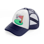 golf flag cartoon-navy-blue-and-white-trucker-hat