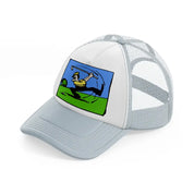 cartoon golfer-grey-trucker-hat