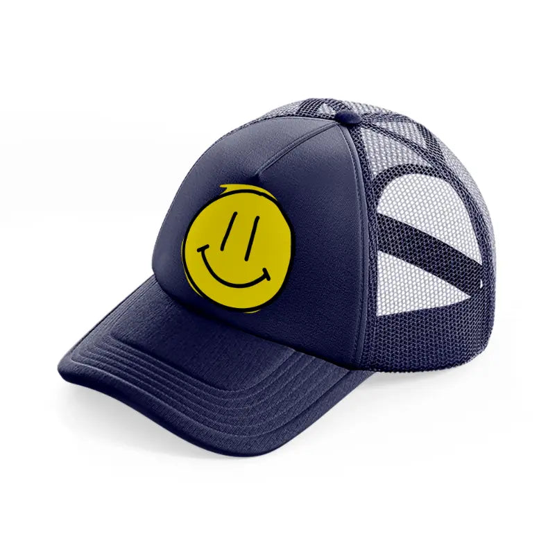 yellow happy face-navy-blue-trucker-hat