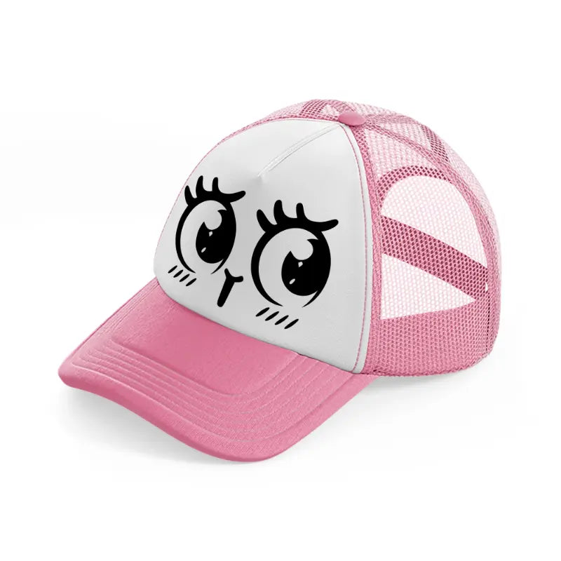 happy shy face-pink-and-white-trucker-hat