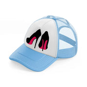 pair of stilettos sky blue trucker hat