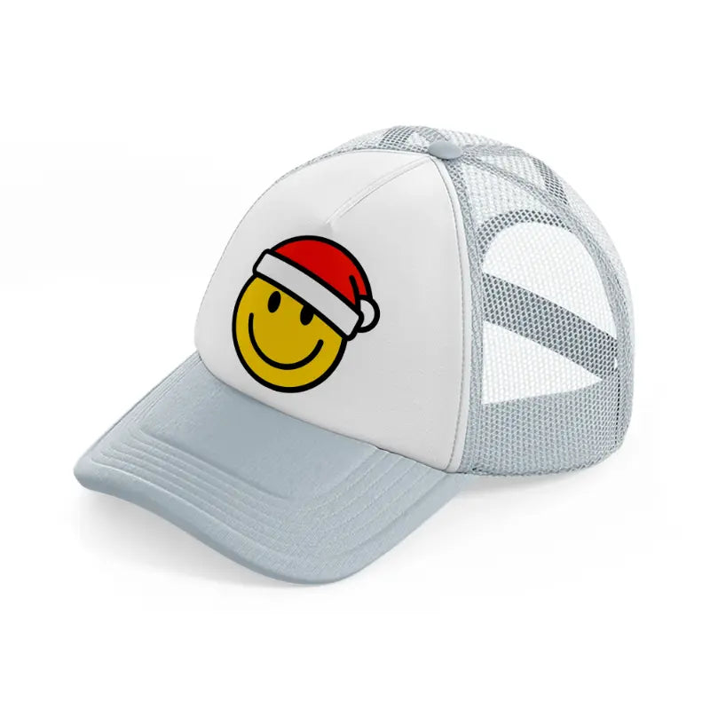 happy face with santa hat grey trucker hat