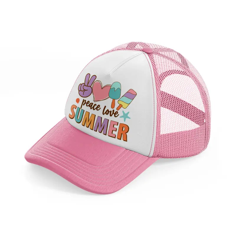 peace love summer-pink-and-white-trucker-hat