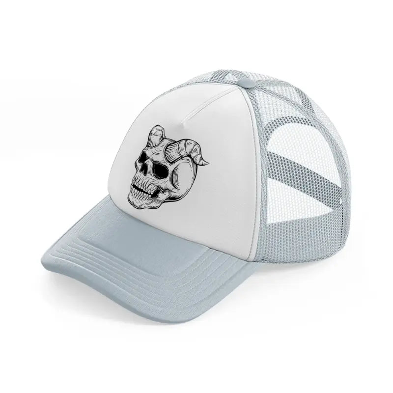 demon's skull-grey-trucker-hat