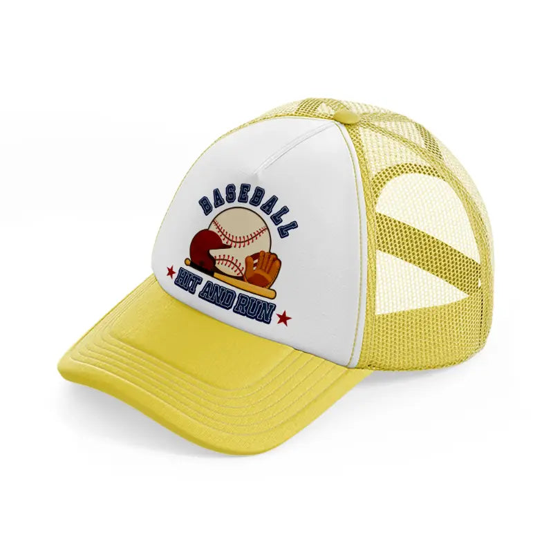 baseball hit and run-yellow-trucker-hat
