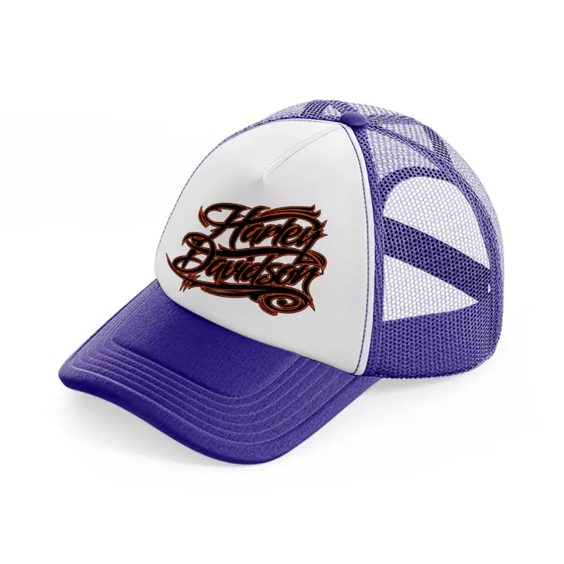 harley davidson fire font-purple-trucker-hat