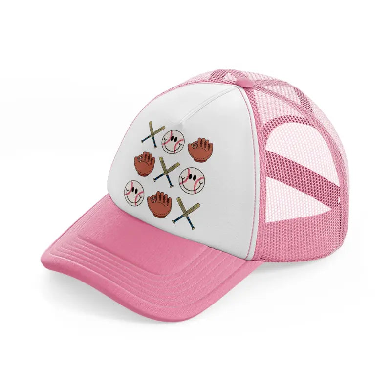 ball bat gloves-pink-and-white-trucker-hat