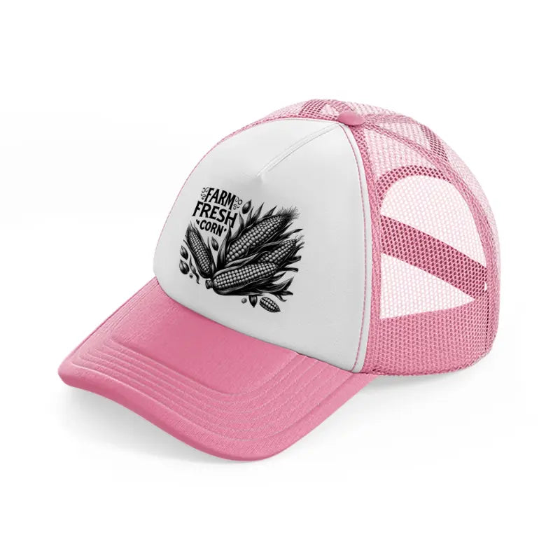 farm fresh corn bold-pink-and-white-trucker-hat