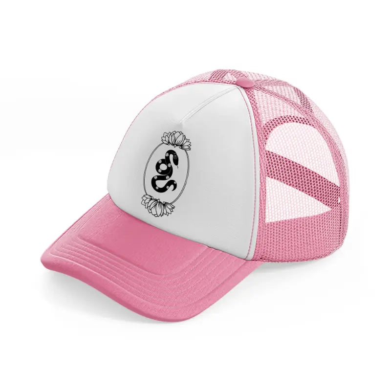snake & lilies-pink-and-white-trucker-hat