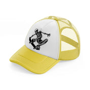 skateboarding skeleton-yellow-trucker-hat