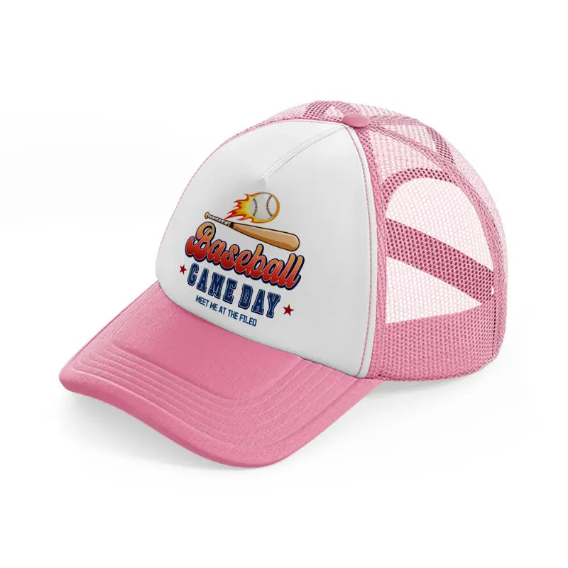 baseball game day-pink-and-white-trucker-hat
