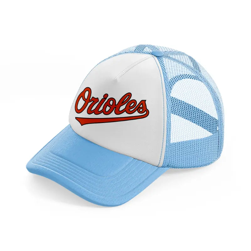 orioles fan sky blue trucker hat