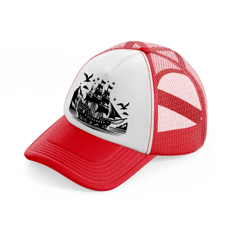 ship & birds-red-and-white-trucker-hat