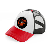 baltimore orioles black badge-red-and-black-trucker-hat