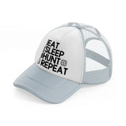 eat sleep hunt repeat target-grey-trucker-hat