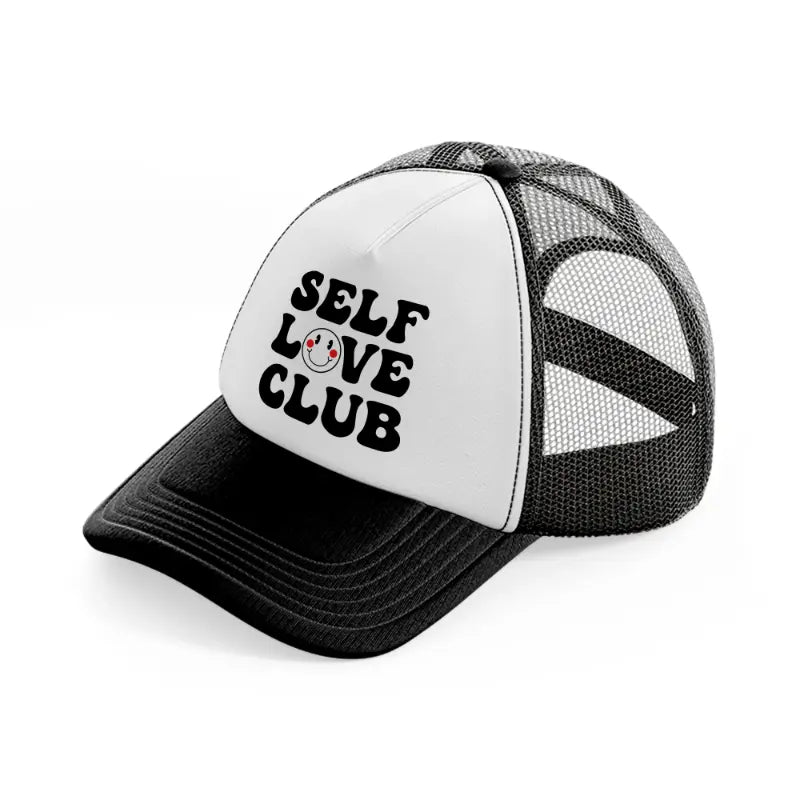 selflove club-black-and-white-trucker-hat