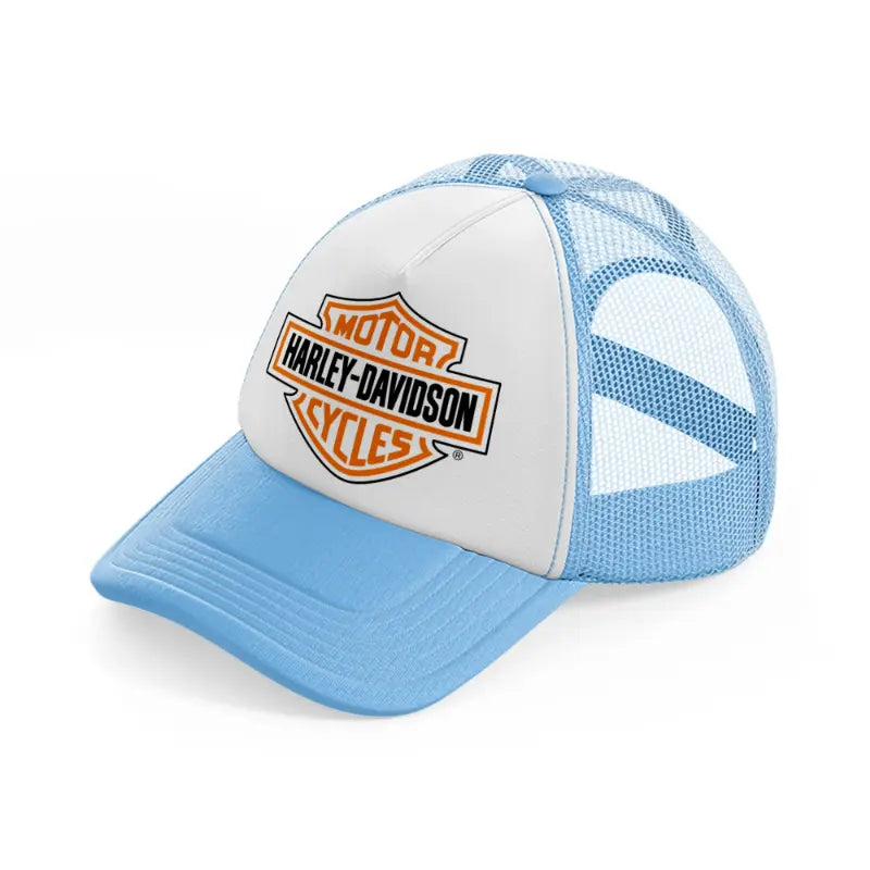 harley davidson motorcycles orange sky blue trucker hat