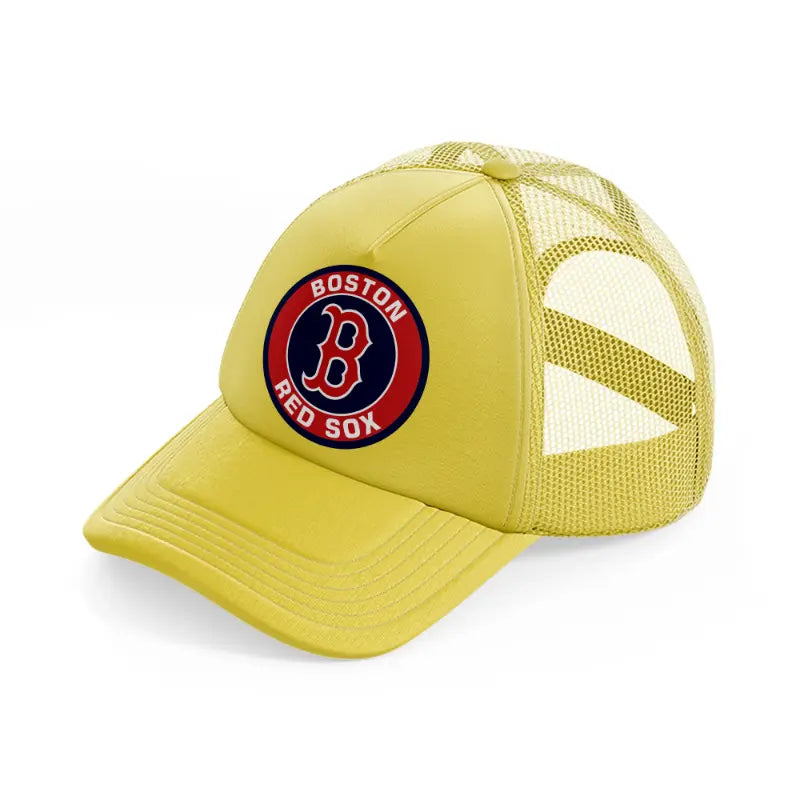 boston red sox badge gold trucker hat