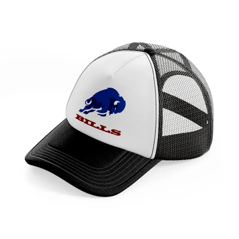 buffalo bills blue and white-black-and-white-trucker-hat