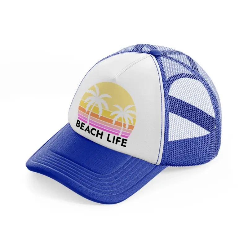 beach life retro sun-blue-and-white-trucker-hat