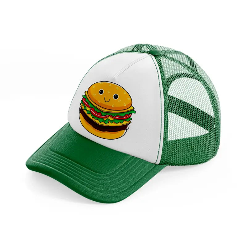 burger green and white trucker hat