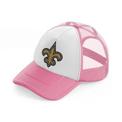 new orleans saints emblem-pink-and-white-trucker-hat