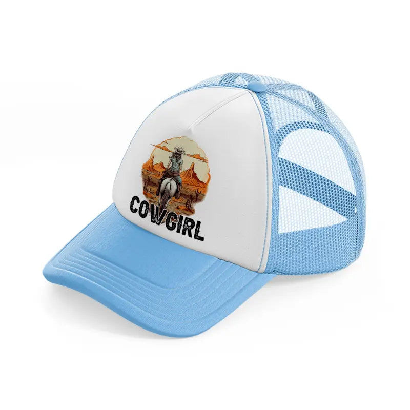 cowgirl picture-sky-blue-trucker-hat
