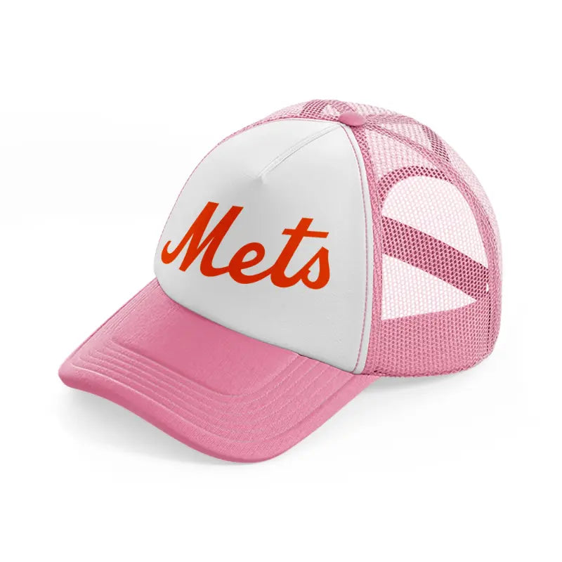 new york mets orange emblem-pink-and-white-trucker-hat