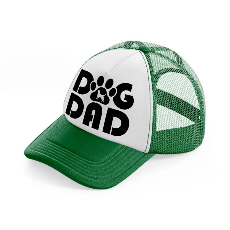 dog dad paw green and white trucker hat