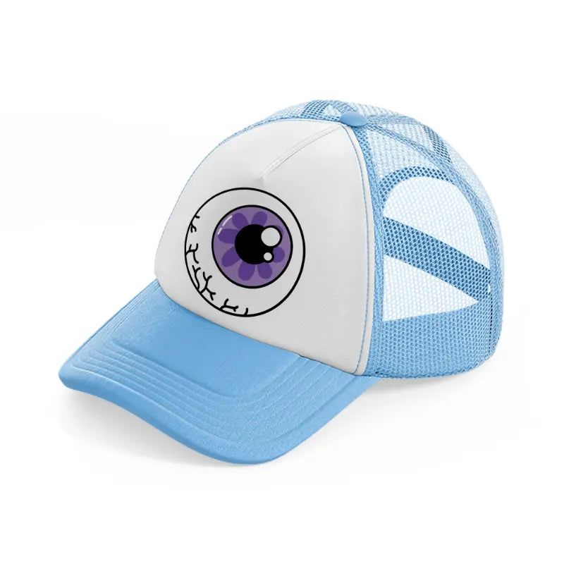 purple eyeball-sky-blue-trucker-hat