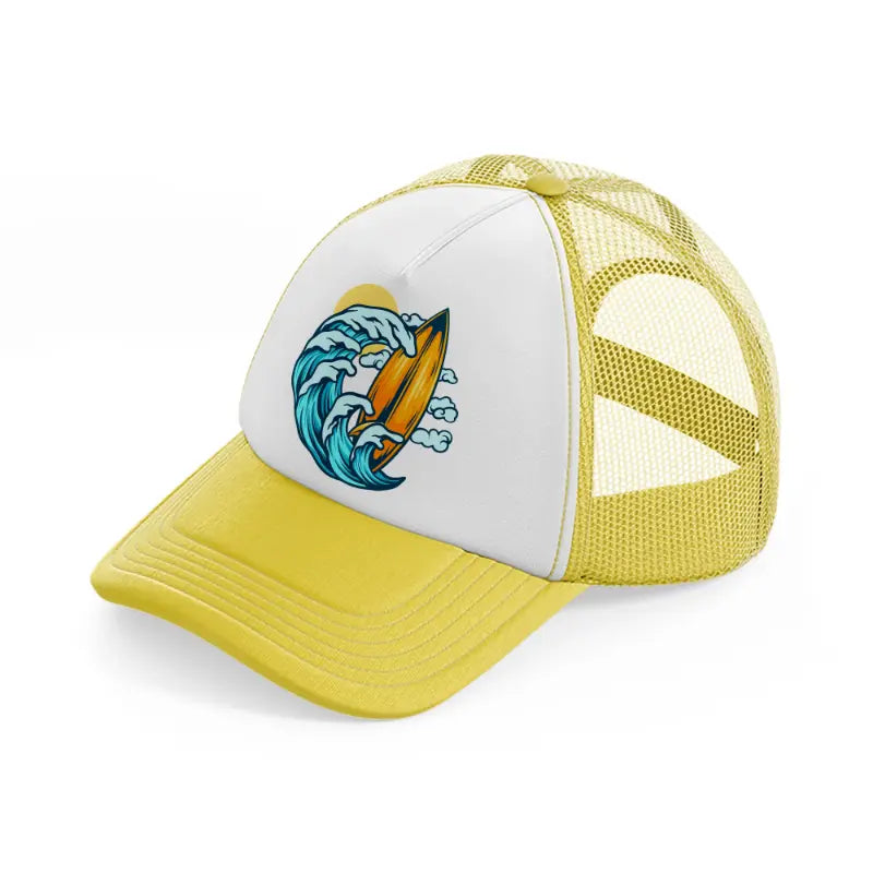 surfboard and summer waves-yellow-trucker-hat