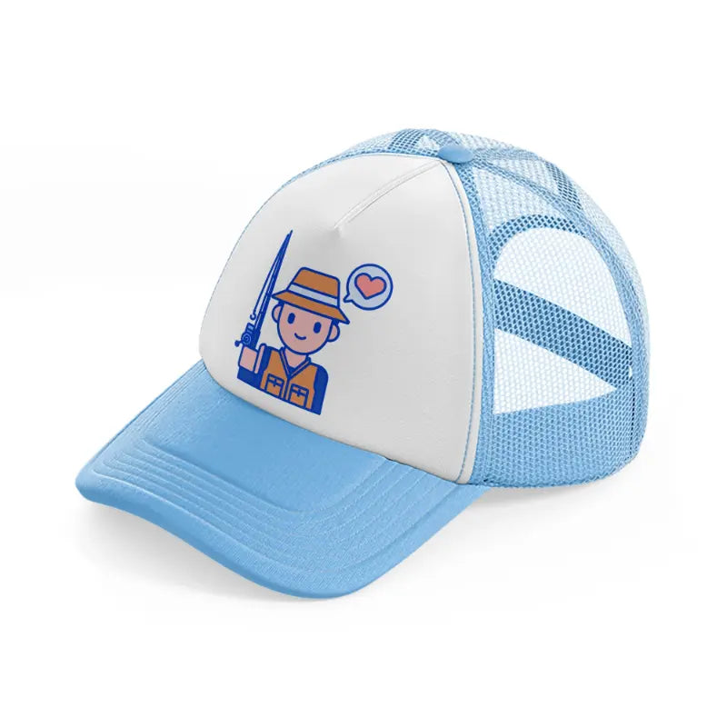 fisherman loves fishing sky blue trucker hat