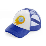 golden golf ball blue and white trucker hat