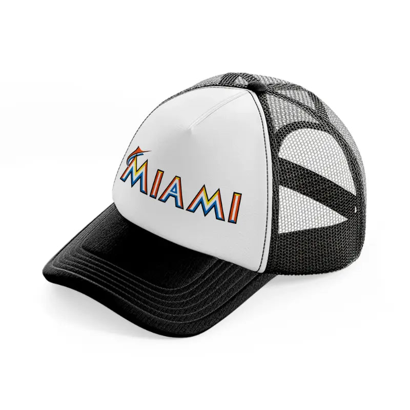 miami marlins modern-black-and-white-trucker-hat