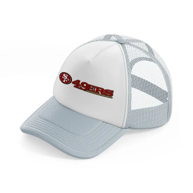 49ers logo with text-grey-trucker-hat