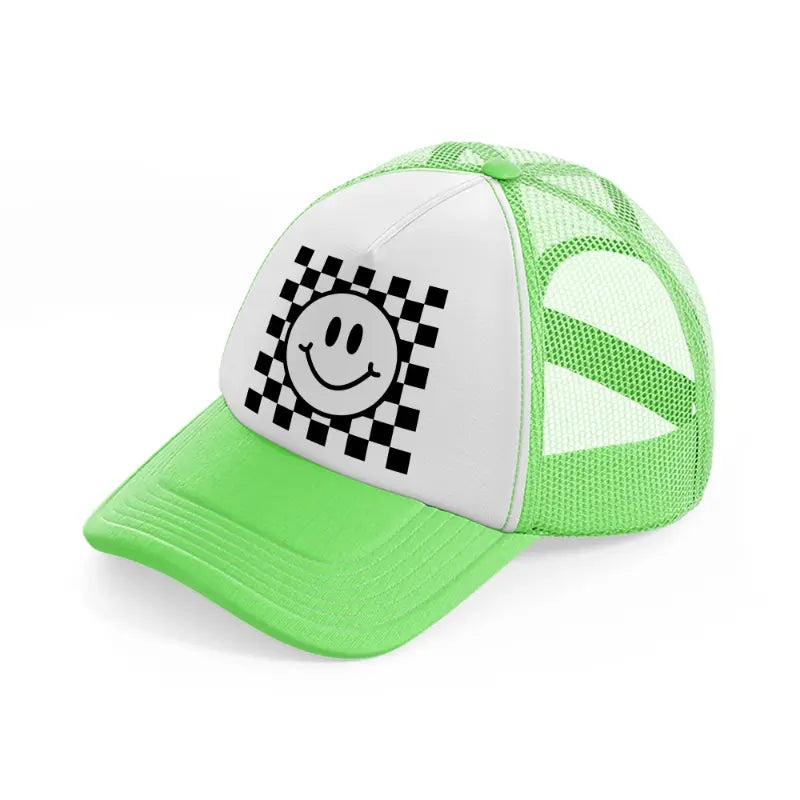 delighted face lime green trucker hat