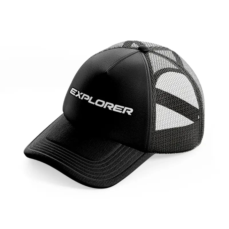 explorer black trucker hat