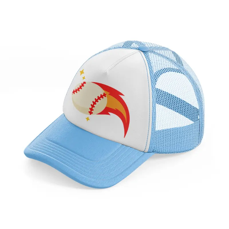 baseball fire-sky-blue-trucker-hat