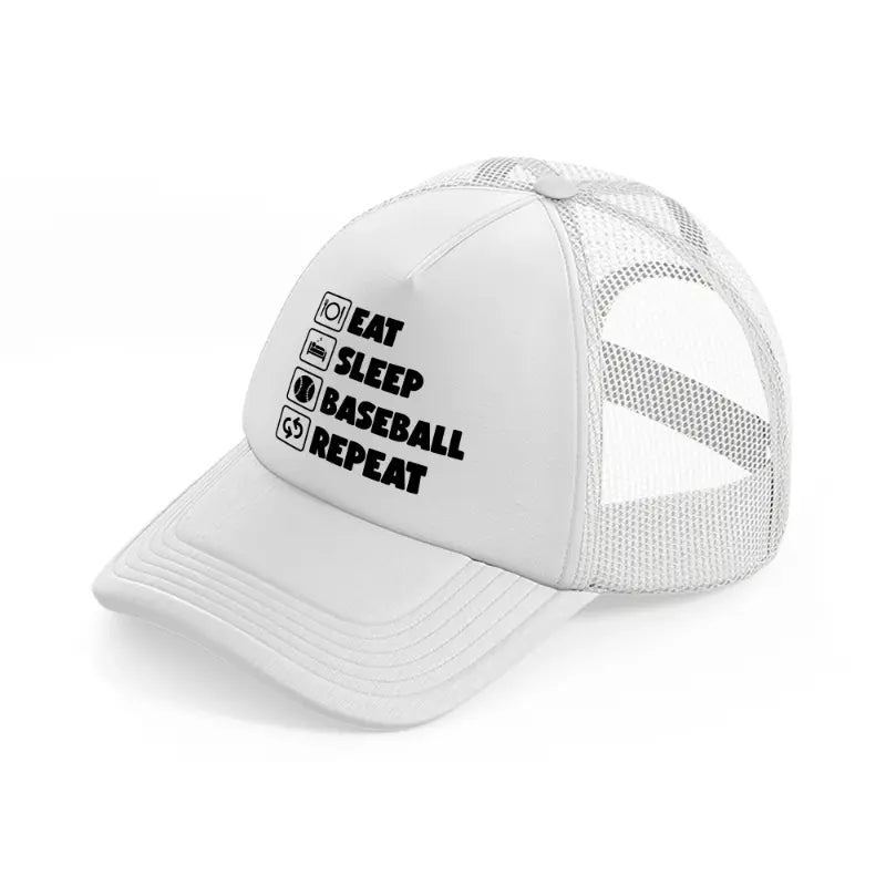 eat sleep baseball repeat white trucker hat