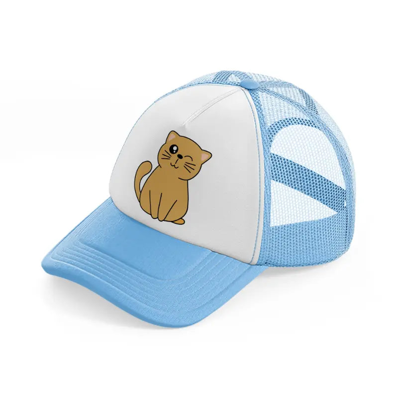 cute cat wink-sky-blue-trucker-hat