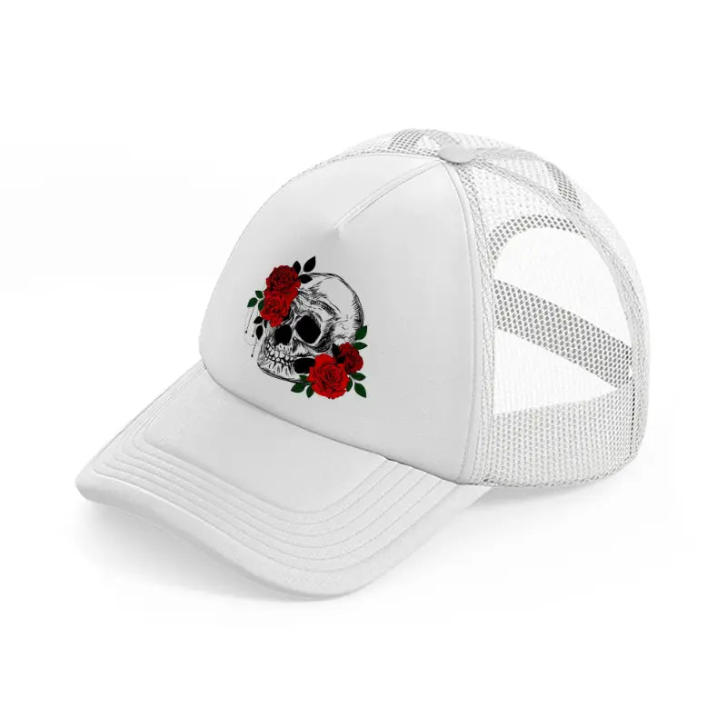 skull & roses white trucker hat