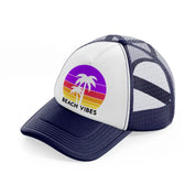 beach vibes retro sun-navy-blue-and-white-trucker-hat